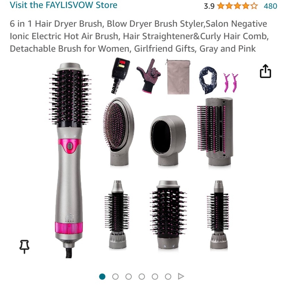 6 in 1 Hair Dryer Brush, Blow Dryer Brush Styler Electric Hot Air Brush Detachab